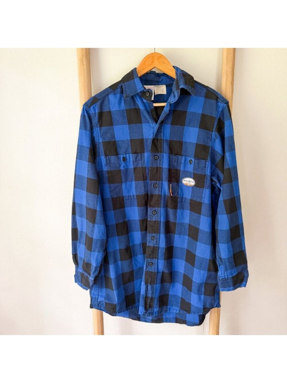 RASCO FR Blue Black Buffalo Plaid Flame Resistant Work Shirt Men’s Size Medium